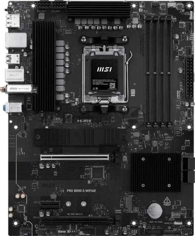 Материнская плата MSI PRO B850-S WIFI6E, AM5, AMD B850, 4xDDR5, 4xSATA, 2xM.2, 1xPCIe 4.0 x16, DisplayPort, HDMI, 1x2.5Gb LAN, USB Type-C, 3x3.5 мм, 7.1, ATX