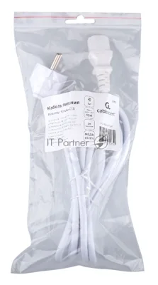 Кабель питания Cablexpert Schuko-C13, 3x1.0мм2, 10A, с заземлением, медь, 2м, белый, пакет