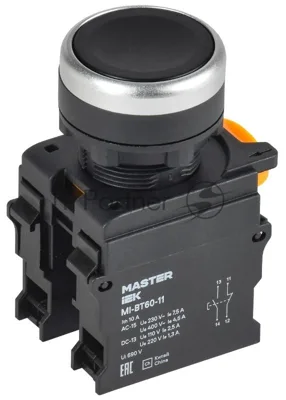 Кнопка IEK d=22мм 1NO+1NC чёрная MASTER