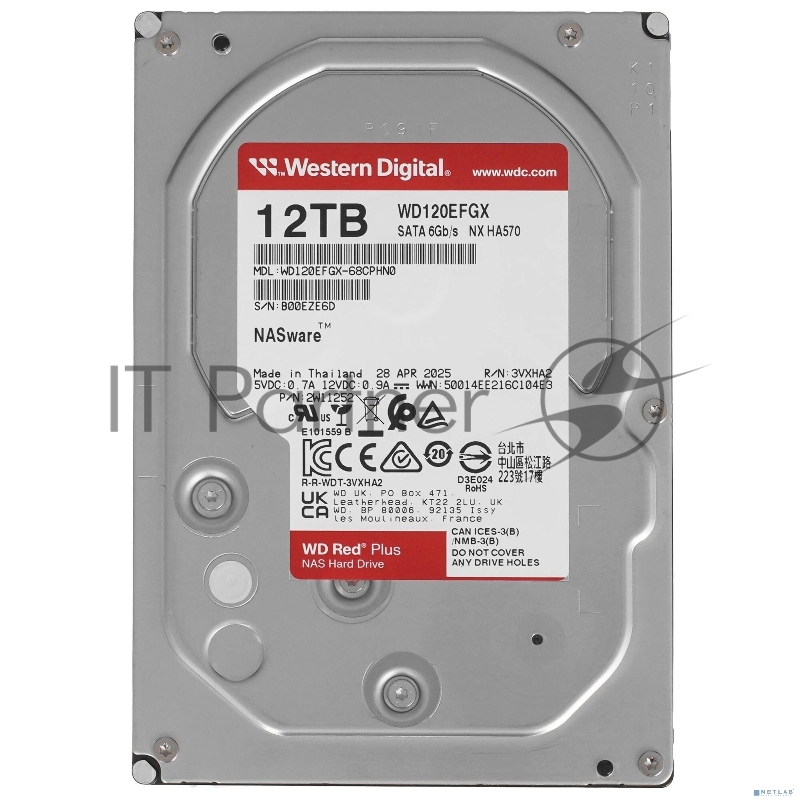 Жесткий диск HDD WD Red Plus 12Tb 7200rpm SATA 512Mb 3.5"