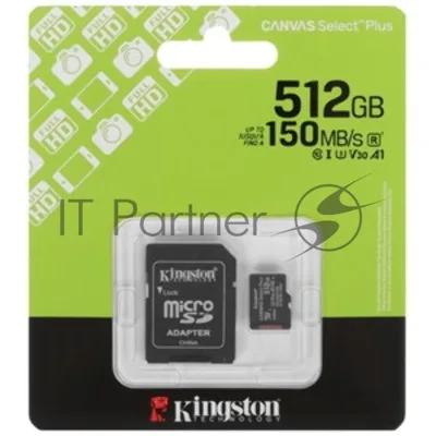 Флеш карта microSDXC 512Gb Kingston SDCS3/512Gb Canvas Select Plus + adapter