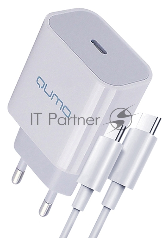 Сетевое зарядное устройство Qumo Energy light PD 20Вт, (модель 0105), USB Type-C PD, + кабель 1м. Type-C на Type-C, белый