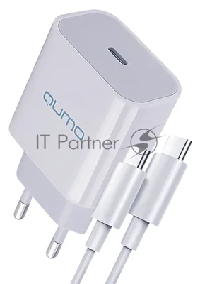 Сетевое зарядное устройство Qumo Energy light PD 20Вт, (модель 0105), USB Type-C PD, + кабель 1м. Type-C на Type-C, белый