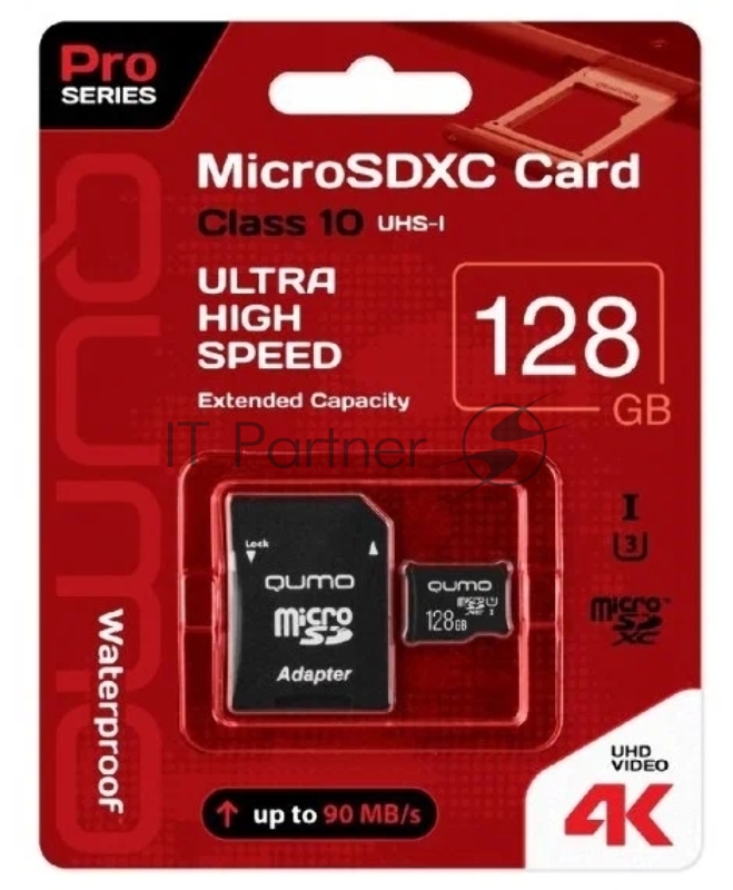 Флеш карта MicroSDXC 128Gb QUMO Class 10 UHS-I U3 черный adp