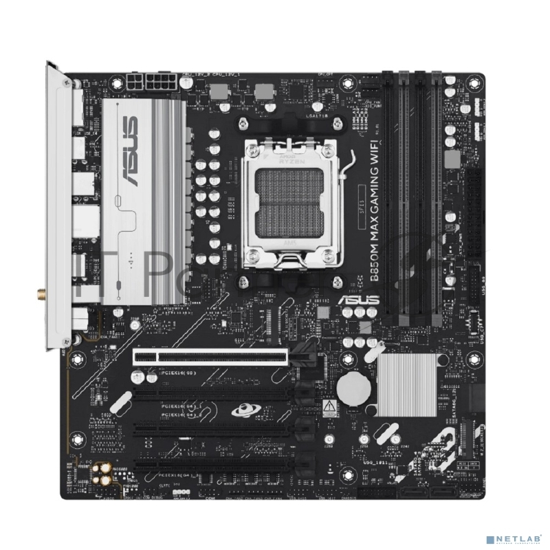 Материнская плата ASUS B850M MAX GAMING WIFI, AM5, AMD B850, 4xDDR5, 4xSATA, 3xM.2, 1xPCIe 5.0 x16, 1xPCIe 4.0 x4, 1xPCIe 3.0 x1, 1xDP, 1xHDMI, 1x1Gb LAN, Wi-Fi 6, Bluetooth 5.4, 1xUSB-C 10Gbps, 2xUSB-A 10Gbps, 2xUSB-A 5Gbps, 5xUSB-A 2.0, 3x3.5 мм, 7.1, mATX