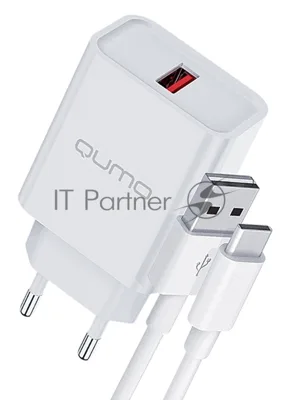 Сетевое зарядное устройство Qumo Energy light 18Вт, (модель 0107), порт: USB-A, + кабель 1м. USB-A на USB Type-C, белый