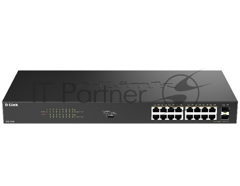 Коммутатор D-Link DGS-1018P/B1A, 16×1 Гбит/с + 2×1 Гбит/с SFP, неуправляемый