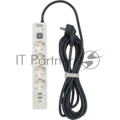 Сетевой фильтр Powercom SP-01 USB2A1CW 3,0М 3.0 м, 4 розетки, белый/серый, коробка