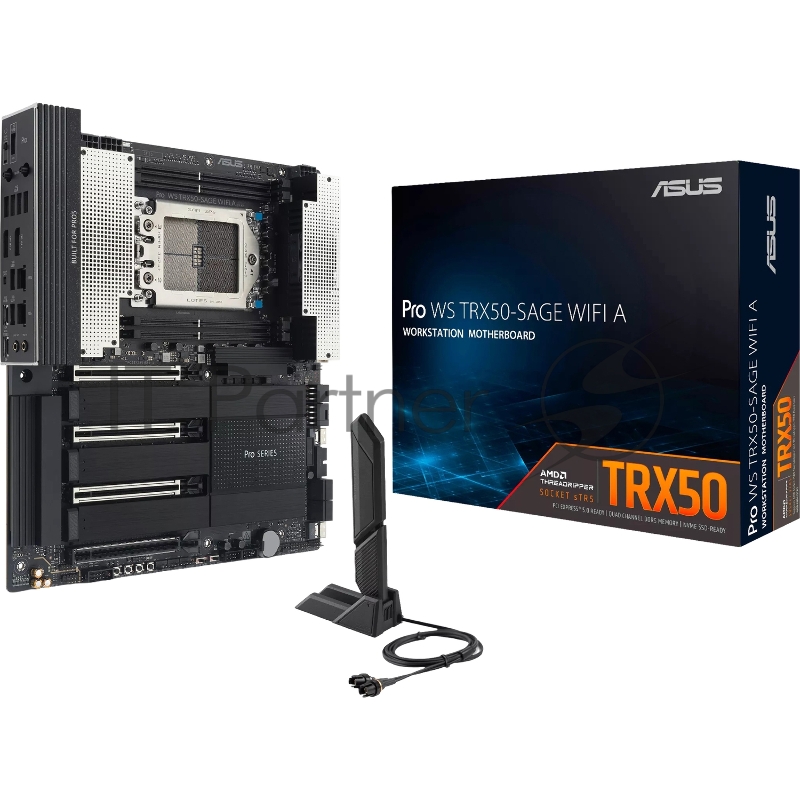 Серверная материнская плата ASUS PRO WS TRX50-SAGE WIFI A, sTR5, AMD TRX50, 4xDDR5, 4xSATA, 4xM.2, 2xSlimSAS, 3xPCIe 5.0 x16, 1xPCIe 4.0 x16, 2xDP, 1x10Gb LAN, 1x2.5Gb LAN, Wi-Fi 7, Bluetooth 5.4, 2xUSB-C 40Gbps (USB4), 6xUSB-A 10Gbps, 1xUSB-A 2.0, 2x3.5 мм, 5.1, CEB