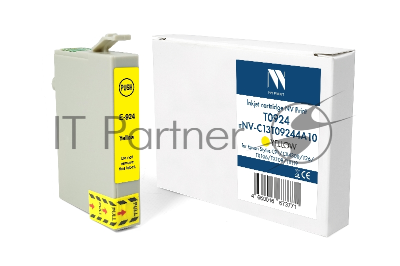 Картридж струйный NVPrint T0924 (NV-C13T09244A10) Yellow для Epson Stylus C91/CX4300/T26/TX106/TX109/TX119 (13.5 мл) совместимый