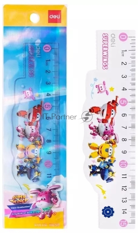 Линейка Deli Super Wings EH658 пластик дл. 15 см ассорти