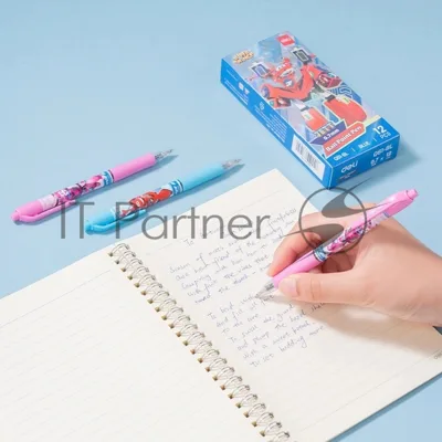 Ручка шариковая автоматическая Deli Super Wings (EQ61-BL) ассорти d=0.7мм, синие чернила, 1 стержень, пулевидный пишущий наконечник, кругл., резиновая манжета, чернила пониженной вязкости