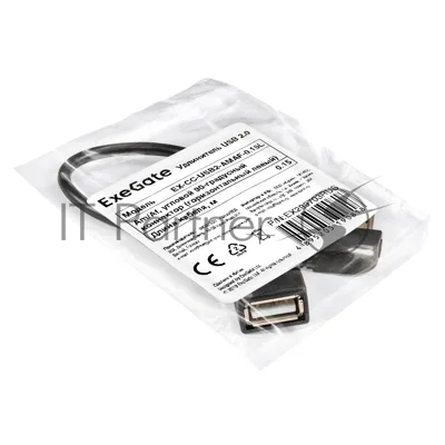 Удлинитель USB 2.0 ExeGate EX-CC-USB2-AMAF-0.15L (Am/Af, угловой 90-градусный коннектор (горизонтальный левый), 0,15м)