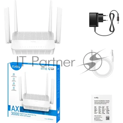 Маршрутизатор Cudy AX3000 Wi-Fi 6 VoIP GPON Router Dual Band Gigabit xPON Router, Realtek chipset, GPON/EPON, 2402Mbps at 5GHz + 576Mbps at 2.4GHz, 802.11ax/ac/a/b/g/n, 1 PON Port, 4 Gigabit RJ45 port, 1 RJ11 Port, Power ON/OFF Button,WPS Button,WiFi Button, Reset button,TR069/TR098/TR111/T