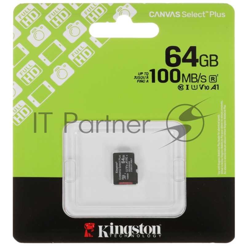 Флеш карта Kingston Canvas Select Plus microSDXC 64Gb C10 SDCS3/64GbSP