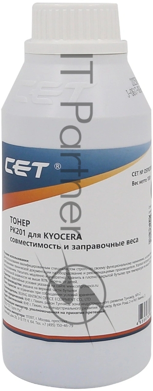 Тонер CET PK201 OSP0201K-100 черный бутылка 100гр. для принтера Kyocera ECOSYS P6030cdn/M6026cdn