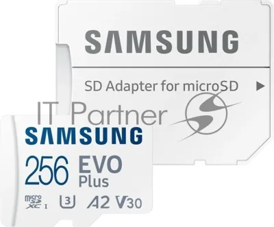 Флеш карта microSDXC 256Gb Samsung EVO Plus Class 10, A2, V30, UHS-I (U3), W 90 МБ/с, R 160 МБ/с, MB-MC256SA/KR адаптер на SD