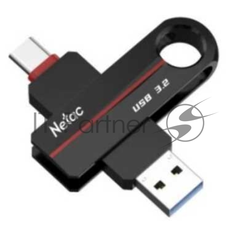 Флешка USB Netac US18 (NT03US18C-032G-32BK), 32Gb, USB3.2/TypeC, R/W 200/100, черный/красный