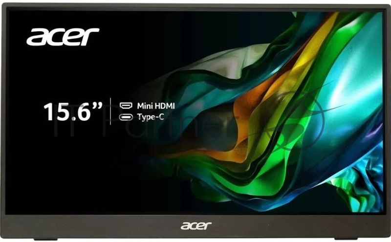 Монитор 15.6" Acer PM161QJbmiuux IPS 1920x1080, 60 Гц, 6 мс, 16:9, 250 кд/м², mini-HDMI, 2xUSB-C, 3.5 Jack, динамики (2x1 Вт), HDR10, FreeSync, черный