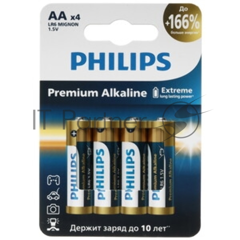 Батарейки Philips LR6M4W/51 АА алкалиновые 1,5v, LR6-4BL Premium (4/48/144/17280). Блистер 4 шт.