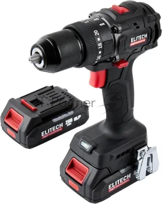 Дрель-шуруповерт Elitech CD 20ISL2, 20 В, 2 Ач, 60 Нм, бесщеточный, ударный
