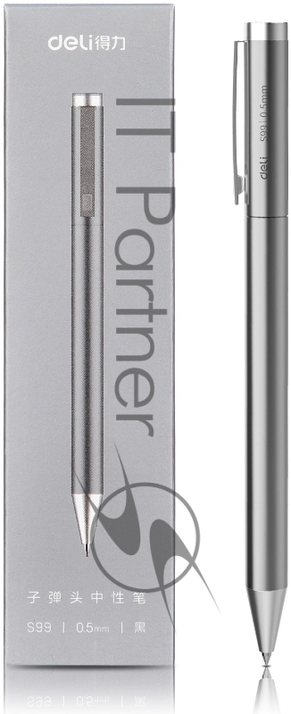 Ручка гелев. автоматическая Deli (S99 SILVER) серебристый d=0.5мм черн. черн. подар.кор.