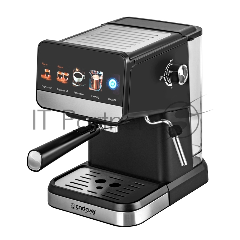 Кофеварка рожкового типа электрическая Endever Costa-1092, объем-1,5л, цвет черный/стальной, мощность 1050 Вт, давление 20 бар, 4 шт/уп