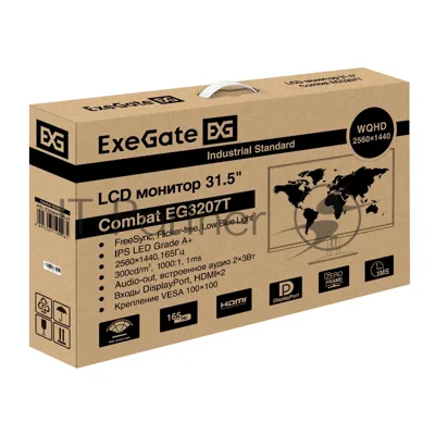 Монитор 31.5" ExeGate Combat EG3207T IPS 2560x1440, 165 Гц, 1 мс, 16:9, 300 кд/м², 2xHDMI 2.0, DP 1.4, USB, 3.5 Jack, динамики (2x3 Вт), FreeSync, Flicker-free, Low Blue Light, VESA 75x75, черный