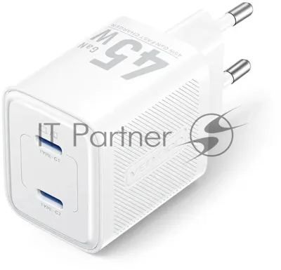 Сетевое зарядное устройство Vention на 2 порт USB С+C GaN 45W белый
