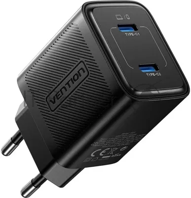 Сетевое зарядное устройство Vention на 2 порт USB С+C GaN 45W Черный