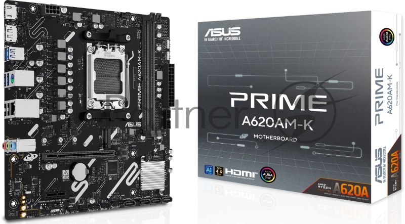 Материнская плата ASUS PRIME A620M-K, AM5, AMD A620, 2xDDR5, 4xSATA, 1xM.2, 1xPCIe 4.0 x16, 1xPCIe 3.0 x1, 1xHDMI, 1xDP, 1x1Gb LAN, 4xUSB-A 5Gbps, 2xUSB-A 2.0, 3x3.5 мм, 7.1, mATX