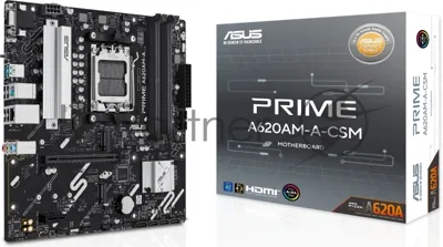 Материнская плата ASUS PRIME A620M-A-CSM, AM5, AMD A620, 4xDDR5, 4xSATA, 2xM.2, 1xPCIe 4.0 x16, 2xPCIe 3.0 x1, 1xVGA, 1xHDMI, 1xDP, 1x1Gb LAN, 2xUSB-A 5Gbps, 4xUSB-A 2.0, 3x3.5 мм, 7.1, mATX