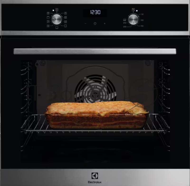Встраиваемая электрическая духовка ELECTROLUX EOF5F70X с конвекцией, объем 72 л, 8 режимов, очистка каталитическая задняя стенка, 2 стекла в дверце, направляющие проволочные + телескопические (1 уровень)