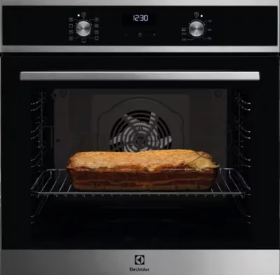 Встраиваемая электрическая духовка ELECTROLUX EOF5F70X с конвекцией, объем 72 л, 8 режимов, очистка каталитическая задняя стенка, 2 стекла в дверце, направляющие проволочные + телескопические (1 уровень)