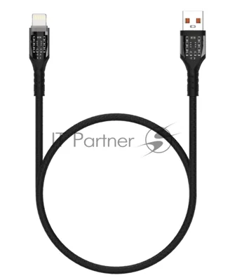 Дата-кабель Maxvi MC-33L USB-Lightning 2.4А, прозрачный корпус, LED подсветка, 1м, черный