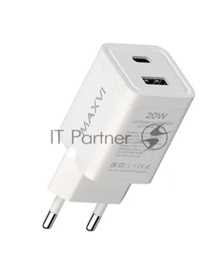 Сетевое зарядное устройство Maxvi A354PD Type-C 20W PD3.0 + USB 2.4A, белый