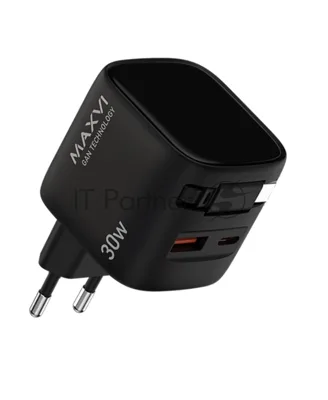 Сетевое зарядное устройство Maxvi SFC-330GN Type-C\USB 30W PD QC3.0 черный
