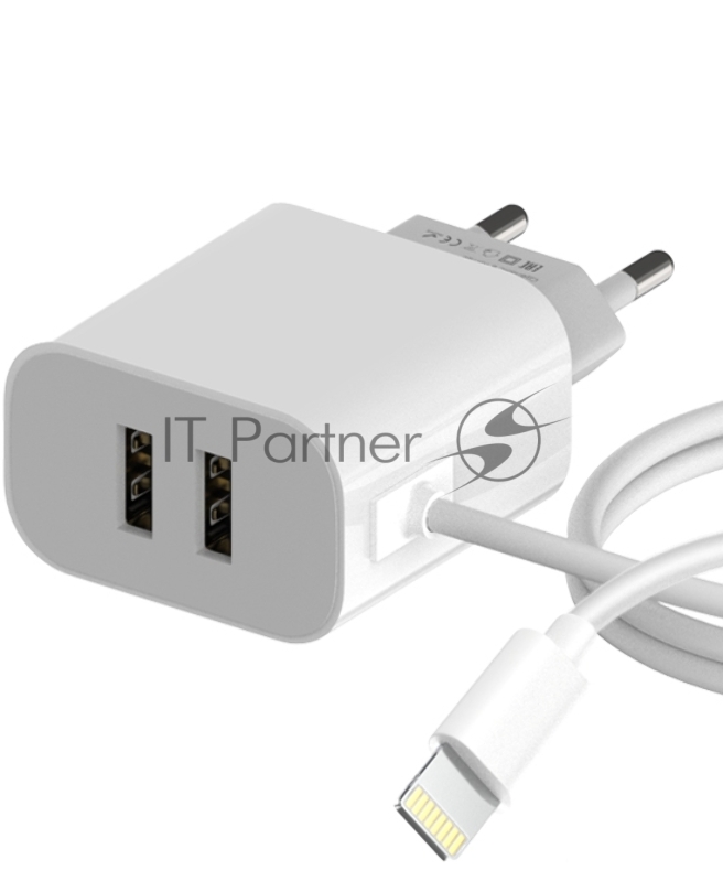 Сетевое зарядное устройство Maxvi CHL-242L 2хUSB 2.4A + литой кабель Lightning 1.2м, белый