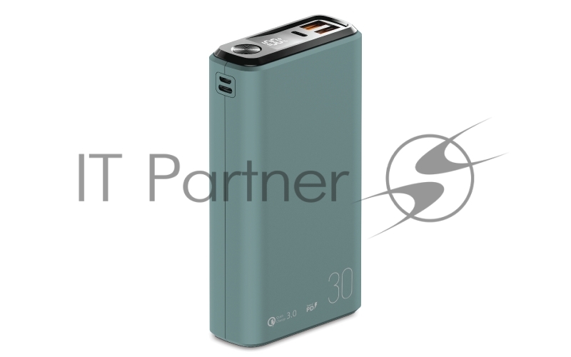 Портативный аккумулятор OLMIO QS-30, 30000mAh, 22.5W, QuickCharge3.0/PowerDelivery, LCD, темно-зеленый