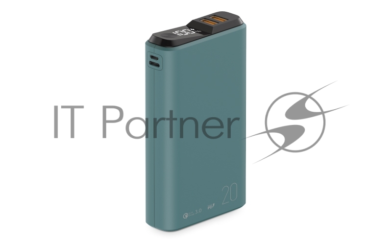 Портативный аккумулятор OLMIO QS-20, 20000mAh, 22.5W QuickCharge3.0/PowerDelivery, LCD, темно-зеленый