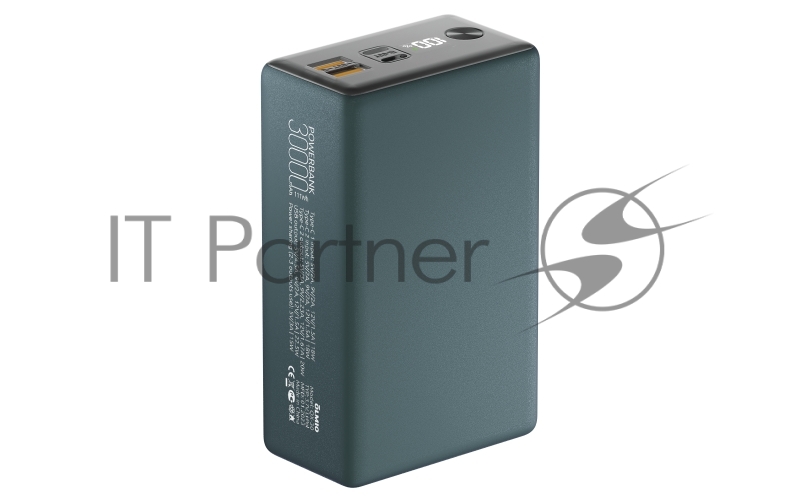Портативный аккумулятор OLMIO QX-30, 30000mAh, 22.5W, QuickCharge3.0/PowerDelivery, LCD, темно-зеленый