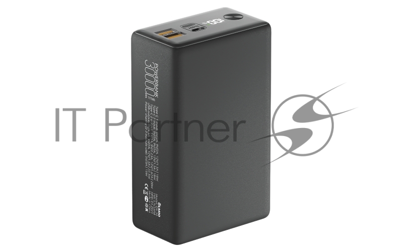 Внешний аккумулятор OLMIO QX-30, 30000mAh, 22.5W, QuickCharge3.0/PowerDelivery, LCD, графитовый