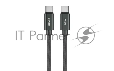 Кабель OLMIO REEL, Type-C - Type-C, 60W 3A, 1.2м, тканевая оплетка, черный