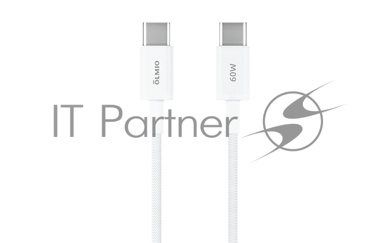Кабель OLMIO SIMPLE, Type-C - Type-C, 60W 3A, 1.2м, тканевая оплетка, белый