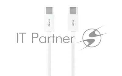 Кабель OLMIO SIMPLE, Type-C - Type-C, 60W 3A, 1.2м, тканевая оплетка, белый