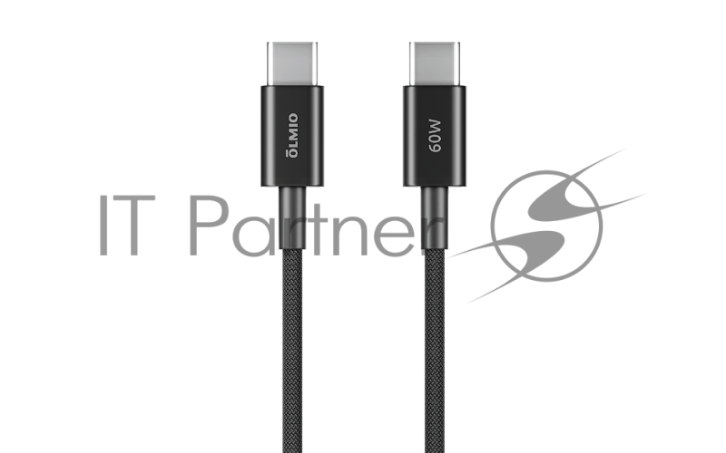 Кабель OLMIO SIMPLE, Type-C - Type-C, 60W 3A, 1.2м, тканевая оплетка, черный
