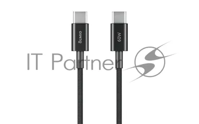 Кабель OLMIO SIMPLE, Type-C - Type-C, 60W 3A, 1.2м, тканевая оплетка, черный