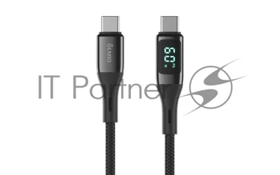 Кабель OLMIO GEEK, Type-C - Type-C, 60W, 1.2м, тканевая оплетка, LCD, черный