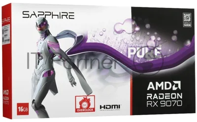 Видеокарта Sapphire AMD Radeon RX 9070 Pure OC, 16 GB GDDR6, 256 bit, 2xDisplayPort, 2xHDMI, GPU 2210 MHz