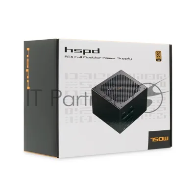 Блок питания Power Supply HSPD, 750W 80 PLUS Gold (ATX, 2.52, Full modular, 1x24(20+4)pin 600мм, 2xCPU 8(4+4)pin 700мм, 2xPCIe*2 8(6+2)pin 600+150мм, 2xSATA*3 500+150+150мм, 1xMOLEX*3 500+150+150мм, Active, 120x120мм, 150x140x86мм, APFC, OVP, OPP, SCP, UVP, OCP, OTP, NLO, SIP, black)